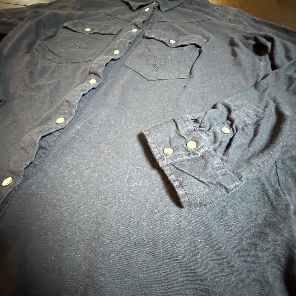 Shyanne Womens Western Pearl Snap Shirt Navy Cotton Long Sleeve Embroidered L - Picture 3 of 11
